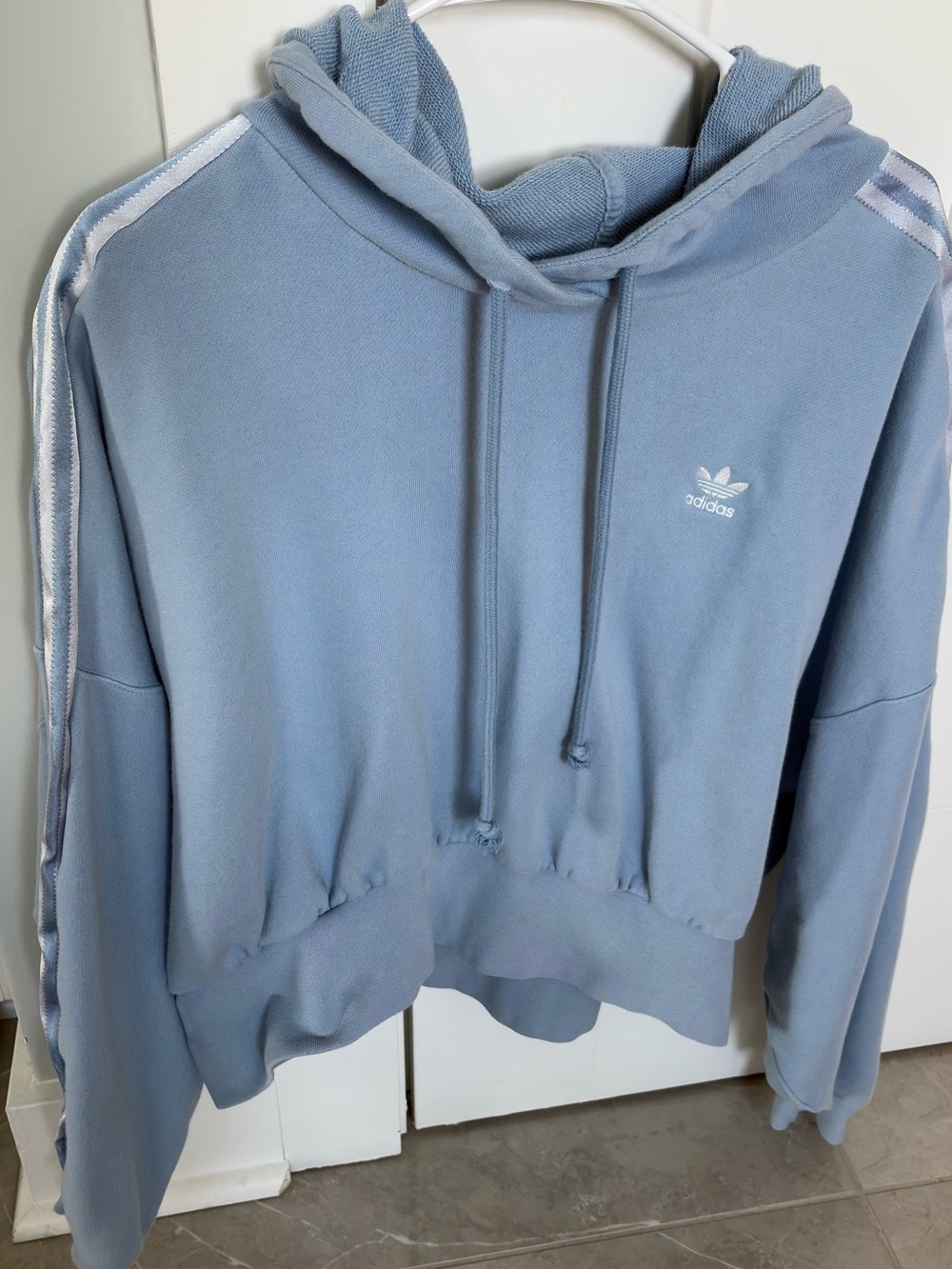 adidas Light Blue Cropped Cowl Neck Sweatshirt